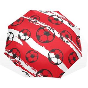 Rootti 3 Vouwen Lichtgewicht Paraplu Rode Streep Voetbal Een Knop Auto Open Sluiten Paraplu Outdoor Winddicht voor Kinderen Vrouwen en Mannen
