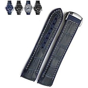 yeziu Rubber Lederen Gebogen Einde Armbanden Horlogeband voor Omega Seamaster 300 Speedmaster AT150 HydroConquest Sportband 19mm 20mm 21mm 22mm(Blue leather white,22mm)