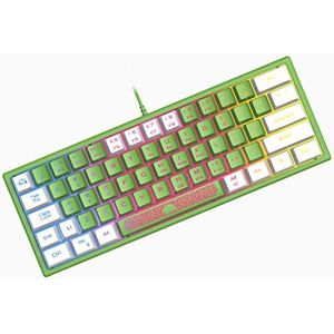 Mini 60% Gaming Keyboard Wired Membraan Game Toetsenbord met Compact 62-Toetsen Mechanisc Feel Groen & Wit Dubbele Kleur Keycaps, Optisch Chroma RGB-Verlichting, UK Layout for PC Laptop Computer Mac