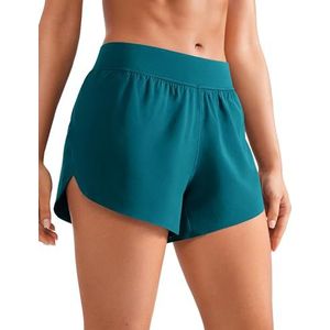 CRZ YOGA Women's High Waisted Running Shorts - Side Split Quick Dry Sports Shorts Lichtgewicht Gym Shorts met voering Borealis groen M