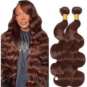 Lakaisa Body Wave Human Hair Bundles Sew in Hair Chocolate Brown Real Hair Extensions 2 Bundles 100% Unprocessed Brazilian Virgin Hair No Smell for Woman 20 20 Inch