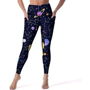 Galaxy Constellations And Planets Yogabroek voor dames, hoge taille, buikcontrole, workout, hardlopen, leggings, M