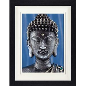1art1 Boeddhisme Poster Buddha Statue Blue Ingelijste Foto Met Passepartout | Muur Foto's | In Een Fotolijstje 40x30 cm