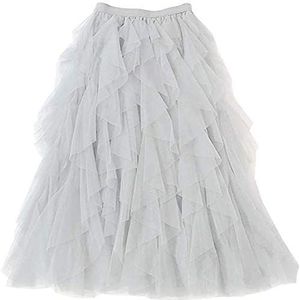 LaoZan Vrouwen Geplooid Tulle Maxi Rok Enkellengte Elastische Hoge Taille Een Lijn Vloeiende Hem Ademend Petticoat (Wit,Taille (60-80) cm)