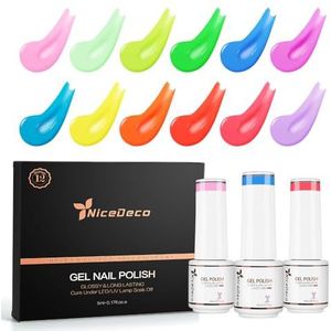 Nicedeco Gel Nagellak Set Nail Polish Semi Permanent Nail Gel UV LED Soak Off Cruelty-Free Gellak Set Kleuren 12x5ml, Kit 6