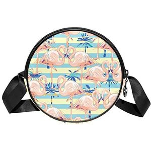 Ronde Crossbody Tas Flamingo Kokosnoot hout mooie Messenger Bag Purse voor Vrouwen, Meerkleurig, 6.7x6.7x2.3 in, Sling Rugzakken