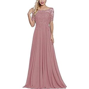 N/ C Moeder Van De Bruid Bruidegom Jurken Kant Applique Korte Mouw Lange Formele Avondjurken Voor Vrouwen, Dusty Roze, 42