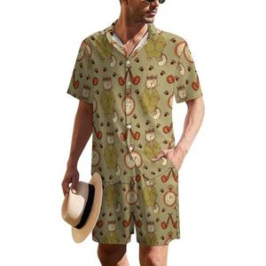 Kat in pak pijp Hawaïaans pak voor heren, set van 2 stuks, strandoutfit, shirt en korte broek, bijpassende set