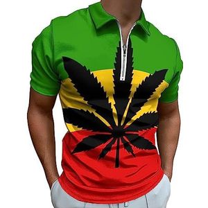 Rastafari Poloshirt met vlag van onkruidblad voor heren, casual T-shirts met ritssluiting en kraag, golftops, slim fit
