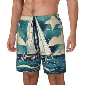 Yyoretp Hawaiiaanse zwembroek met oceaanprint voor heren, sneldrogende strandshorts met mesh-voering en zakken, Zwart, M