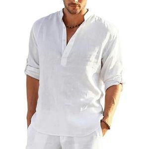 Linen Shirts Men Men'S Long Sleeve T-Shirt Solid Color Loose Spring T-Shirt Long Sleeve Shirt Plus Size Shirts Men-White-Xxl