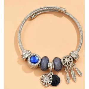 Boho roestvrij staal armbanden voor vrouwen verzilverde ster maan blad charmes manchet armbanden sieraden geschenken