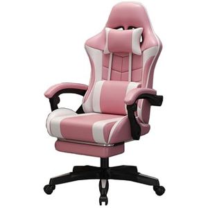 Gamingstoel, videogamestoel met voetsteun en massage-lendensteun, ergonomische computerstoel in hoogte verstelbaar met draaibare stoel en hoofdsteun, racestijl verstelbare video (Kleur : Roze, Maat
