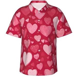 Valentijnsdag Print Klassiek Hawaïaans shirt voor mannen button down tropische shirts casual strandkleding, Zwart, XXL