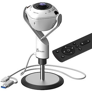 j5create 360 AI-Powered Meeting Webcam met Luidspreker, Smart-Tracking, Auto-Framing, 1080P HD-videoconferentiecamera, geleverd met afstandsbediening (JVU368)