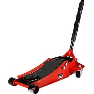 Hydraulische krik, Robuuste hydraulische vloerkrik met een capaciteit van 3 ton (6600 lbs) en een dubbele zuiger-snelhefpomp - rood, koolstofstaal,