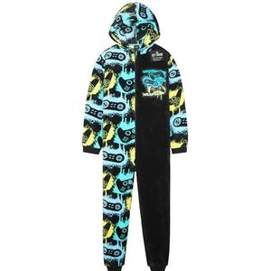 Get Trend Fleece onesie voor jongens tieners, loungewear met capuchon, warme pyjama, voetbal of gamen, gezellige jumpsuit, nachtkleding, cadeaus voor jongens, Multi Gaming, 7-8 jaar