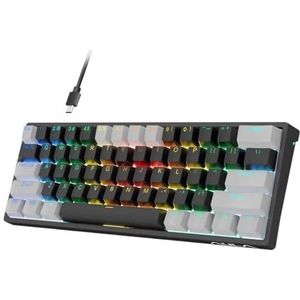 QPSJXN Mechanisch gamingtoetsenbord, bekabeld, RGB, compact, 60% met warmbruine schakelaars, voor pc en laptop (grijs, zwart-blauw, S)