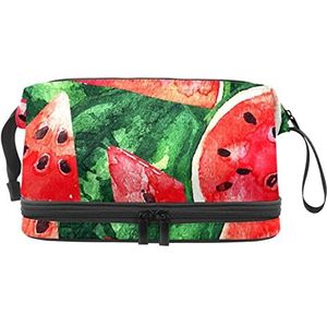 Grote capaciteit reizen cosmetische tas,Make-up tas,Waterdichte make-up tas Organizer, Rode watermeloen, Meerkleurig, 27x15x14 cm/10.6x5.9x5.5 in