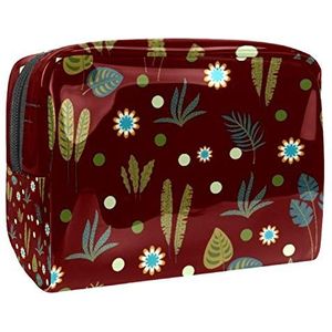 Make-uptas PVC toilettas met ritssluiting waterdichte cosmetische tas met bruin plantenpatroon voor dames en meisjes