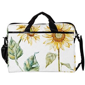 EZIOLY Aquarel Zonnebloem Geel Bloemen 14 Inch15 Inch Laptop Schouder Messenger Bag Crossbody Aktetas Messenger Sleeve voor 13 Inch tot 14 ""Laptop, Meerkleurig, 11*15in