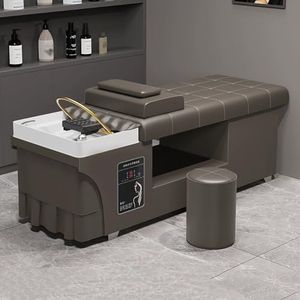 MegLob Professioneel Shampoo Bed, Schoonheidssalon Hoofd Spa -Bed, Thaise Massage Schoonheidsbed, Japanse Stijl Massagetafel Met Voetbadbassin, Spa Resort Kapsalonapparatuur,Khaki
