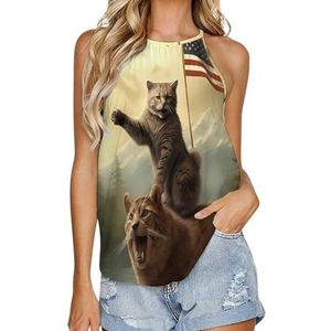 Kat, luipaard, Amerikaanse vlag dames tank top mouwloos T-shirt casual bedrukt vest shirts zomer tees blouses