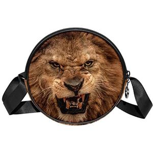 Messenger Bag King Lion Wild Animal Crossbody Tas voor Vrouwen Rond, Meerkleurig, 6.7x6.7x2.3 in, Sling Rugzakken