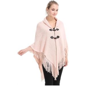 DYDEXHFV Vrouwen Winter Sjaal Mode Vrouwen Poncho Kwastje Vrouw Knopen Sjaals Sjaal Vrouwelijke Losse Poncho's Wrap Cape Vrouwen Sjaals Dames Sjaals En Sjaal, roze, One size