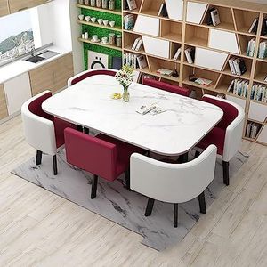 FZDZ Ontvangsttafel en stoelen voor 6 personen, keuken- en eetkamersets conferentieruimte Rables en 6 stoelen (kleur: fuchsia)
