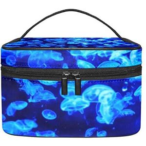 Blauwe gevaarlijke kwallen make-up organizer tas, reismake-up tas organizer case draagbare cosmetische tas voor vrouwen en meisjes toiletartikelen, Meerkleurig, 22.5x15x13.8cm/8.9x5.9x5.4in