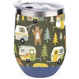 Bears Forest Camping Cars Herbruikbare Koffiekopjes Roestvrij Staal Geïsoleerde Reismok Dubbelwandige Wijn Tumbler Blauw-Stijl