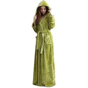 Badjas Unisex zachte pluche fleece badjas met capuchon, luxe dames kamerjas, extra lange herenpyjama's in grote maten (Color : Woman Green, Size : M)