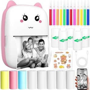 KDISHKRA Mini Printer - Bluetooth Thermische Printer voor Smartphone, Foto's, Stickers en Etiketten, Zonder Inkt, Snel Printen van Notities, Webpagina's en Afbeeldingen（Roze)