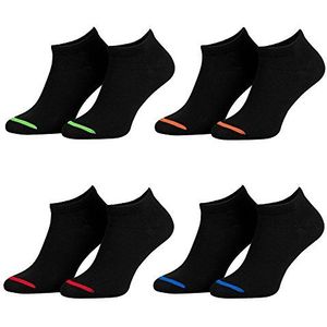 Piarini 8 paar sneakersokken sportsokken katoen - zonder naad met sorteerhulp - zwart grijs wit neon details - kort uniseks dames heren, Zwart-neonkleurige kant, 39-42 EU