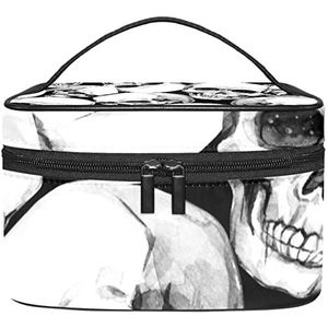 Schedels Grappig Skelet Zwarte Make-up Organizer Bag, Reizen Make-up Tas Organizer Case Draagbare Cosmetische Tas Voor Vrouwen En Meisjes Toiletartikelen, Meerkleurig, 22.5x15x13.8cm/8.9x5.9x5.4in