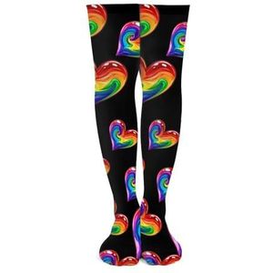 LGBT Regenboog Hart Knie Hoge Sokken Print Lange Kousen Tube Sokken Over De Knie Sokken Casual Strakke Hoge Kousen Boot 53cm