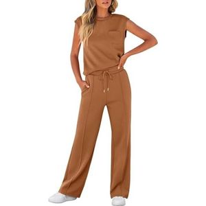 LLECDASEUI Dames zomer 2-delige outfits casual mouwloze sweatsuits bijpassende wijde pijpen trainingspakken lounge sets mode kleding, Roest, M
