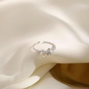 Zirkoon bloemen verstelbare Ring voor vrouwen eenvoudige mooie prinses accessoires Gift-resizable-zilver