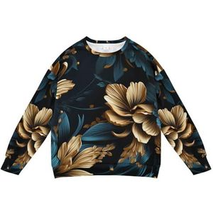KAAVIYO Gouden bloem donkerblauw kinderen sweatshirt zachte lange mouwen trui ronde hals top shirts voor jongens meisjes, Patroon., L