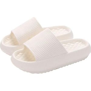 Jhsm-danielfan Set van 2 dikke pantoffels voor dames met plateauzool en wolk - EVA-zachte zool kussentjes voor zomer, strand en thuis, antislip badslippers, Wit, 40 EU