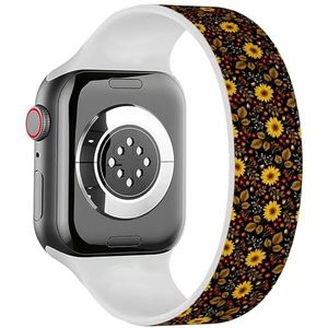 Solo Loop band compatibel met alle series Apple Watch 38/40/41mm (herfst zonnebloemen zwart) rekbare siliconen band band accessoire, Siliconen, Geen edelsteen