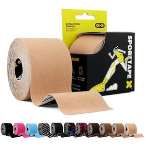 SPORTTAPE Kinesiotape - 5 cm x 5 m - Beige | Sport- en fysiotape voor knie, schouder, enkel & scheenbeenpijn | Waterdicht & huidvriendelijk