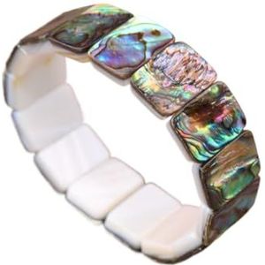 Vierkante Abalone Shell Kralen Stretch Armband Vrouwen Bohemen Elastische Armband Tienermeisje Vriendschap Verjaardag Bruiloft Sieraden Geschenken (Color : Abalone Shell)