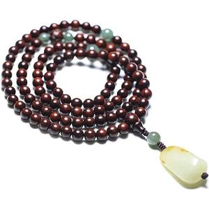 Kralenarmband, Mala gebedskralen elastische armband, 108 gebedskralen sandelhout met jade hanger Tibetaanse boeddhistische kralenketting sieraden (kleur: A)