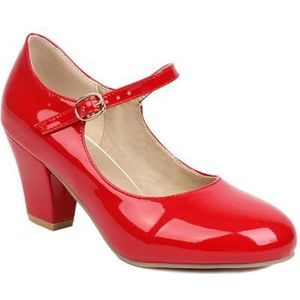 BGFCDFGV Mary Jane schoenen, dikke hakken met hoge hakken, snoepkleurige dames singles schoenen,Rood,34 EU