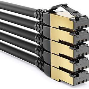 deleyCON 5x 0,25m CAT8.1 Patchkabel Netwerkkabel Datakabel S/FTP PIMF 2000MHz 40Gbit RJ45 LAN DSL Kabel CAT.8 Ethernetkabel RJ45 Stekker - Zwart