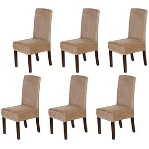 Dining Room Chair Covers Set of 2/4/6, Stretch Velvet Removable Dining Chair Protector Decoration Cover Seat Slipcovers for Hotel, Banquet, Kitchen, Restaurant, Home Decoration (6 PCS,Camel)