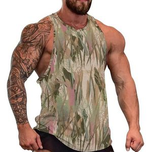 Militaire Camouflage met Bomen Takken Heren Tank Top Grafische Mouwloze Bodybuilding Tees Casual Strand T-Shirt Grappige Gym Spier