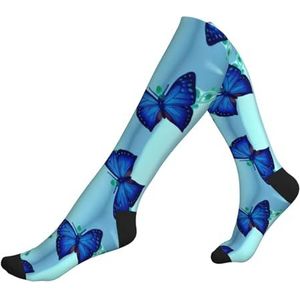 DEXNEL Blauwe Vlinder Compressie Sokken Voor Mannen Vrouwen 20-30 Mmhg Compressie Sokken Voor Sport Ondersteuning Sokken, 2 Zwart-2, Eén Maat